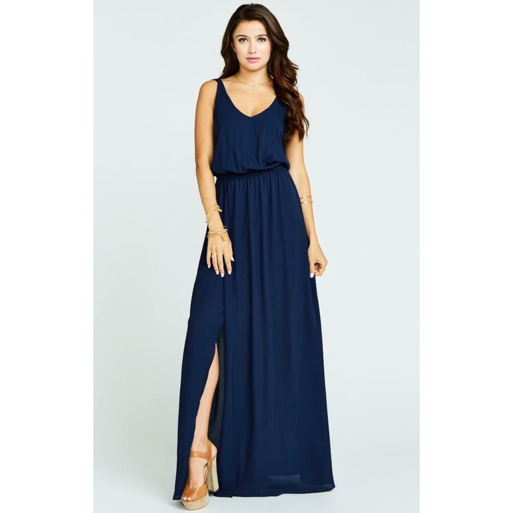 NWT SHOW ME YOUR MUMU Kendall Navy Blue Maxi Bridesmaid Dress Gown Size S